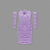 Waza Halter Cut Out Ruched Mesh Midi Dress