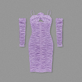 Waza Halter Cut Out Ruched Mesh Midi Dress