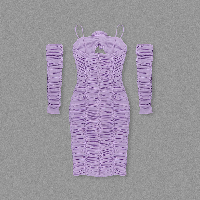 Waza Halter Cut Out Ruched Mesh Midi Dress