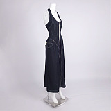 Sequin Halter Backless Maxi Dress