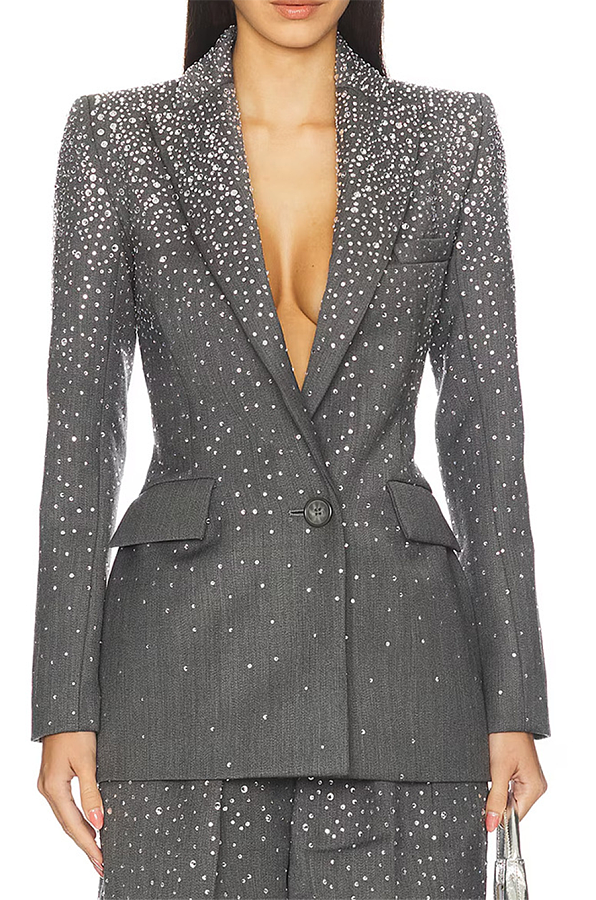 Crystal Embellished Fitted Blazer