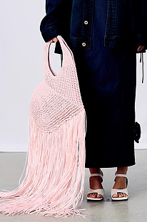 Fringed Woven Mesh Beach  Handbag