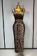 Leopard Print Sweetheart Neck Bodycon Maxi Dress