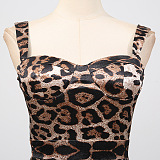 Leopard Print Sweetheart Neck Bodycon Maxi Dress