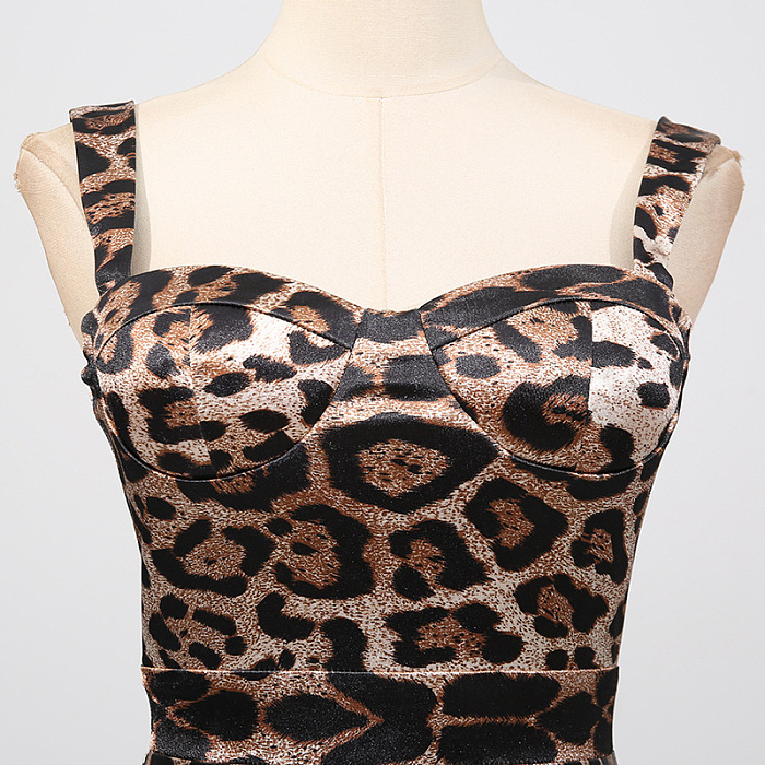 Leopard Print Sweetheart Neck Bodycon Maxi Dress