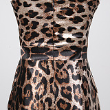 Leopard Print Sweetheart Neck Bodycon Maxi Dress