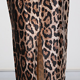 Leopard Print Sweetheart Neck Bodycon Maxi Dress