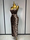 Leopard Print Sweetheart Neck Bodycon Maxi Dress