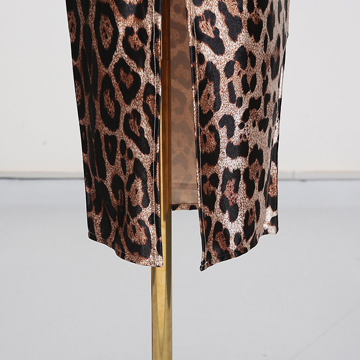 Leopard Print Sweetheart Neck Bodycon Maxi Dress