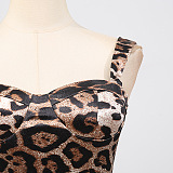 Leopard Print Sweetheart Neck Bodycon Maxi Dress
