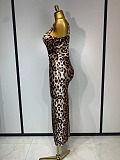 Leopard Print Sweetheart Neck Bodycon Maxi Dress