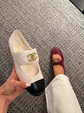 Marry Janes Leather Black & White with Gold Logo Hardware Buckle