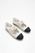 Marry Janes Leather Black & White with Gold Logo Hardware Buckle