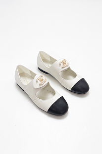 Marry Janes Leather Black & White with Gold Logo Hardware Buckle
