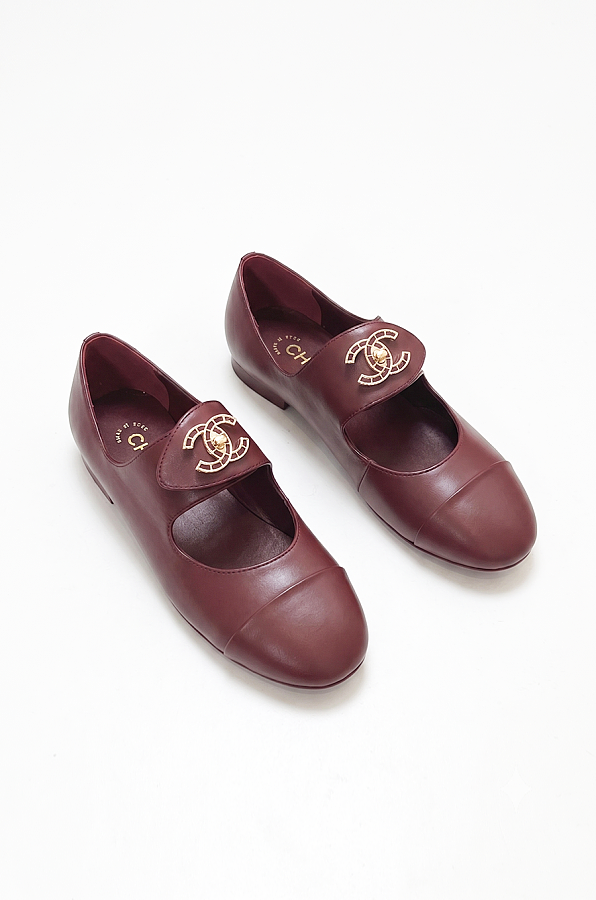 Marry Janes Leather Burgundy with Gold Logo Hardware Buckle