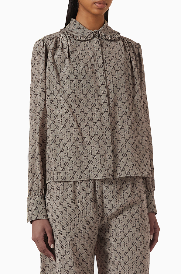 Ruffle-collar Shirt in GG Fabric
