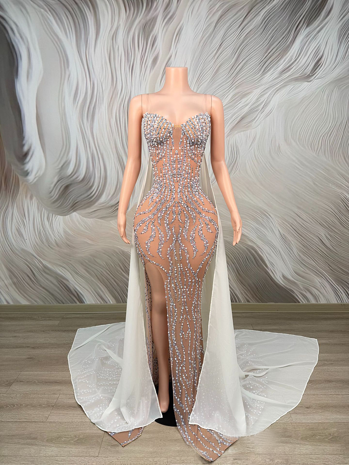 Strapless Embellished Maxi Dress