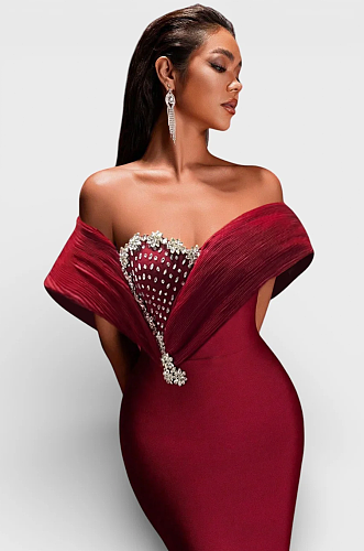 Fiona Off Shoulder Bandage Embellished Maxi Dress