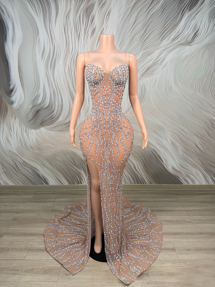 Strapless Embellished Maxi Dress