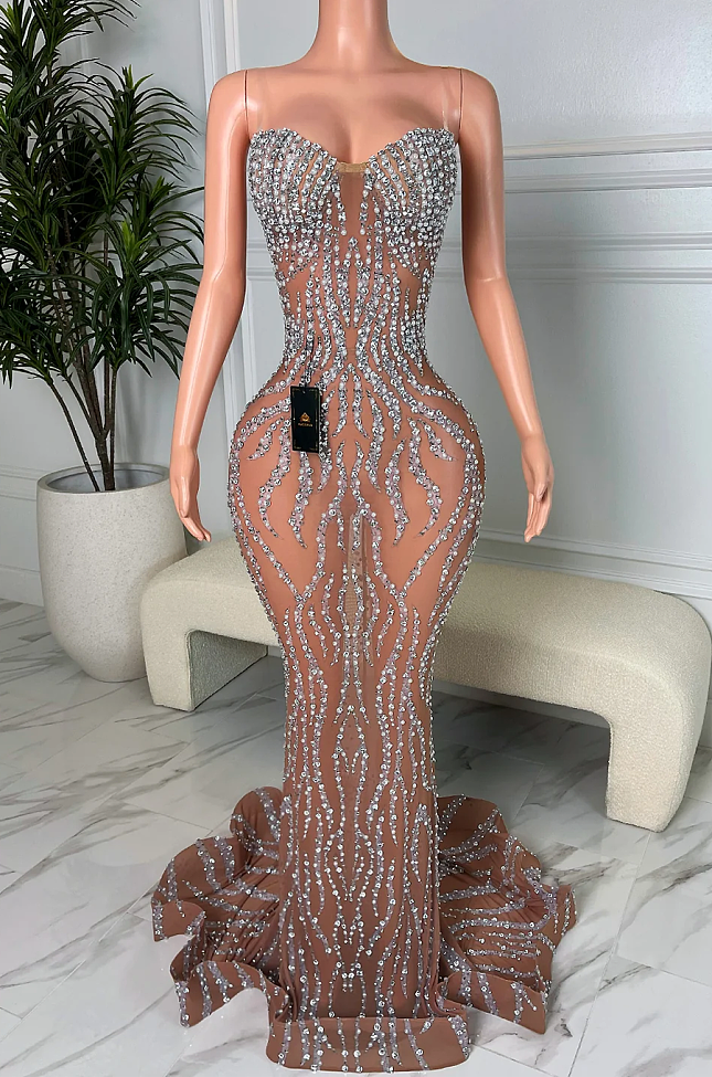 Strapless Embellished Maxi Dress