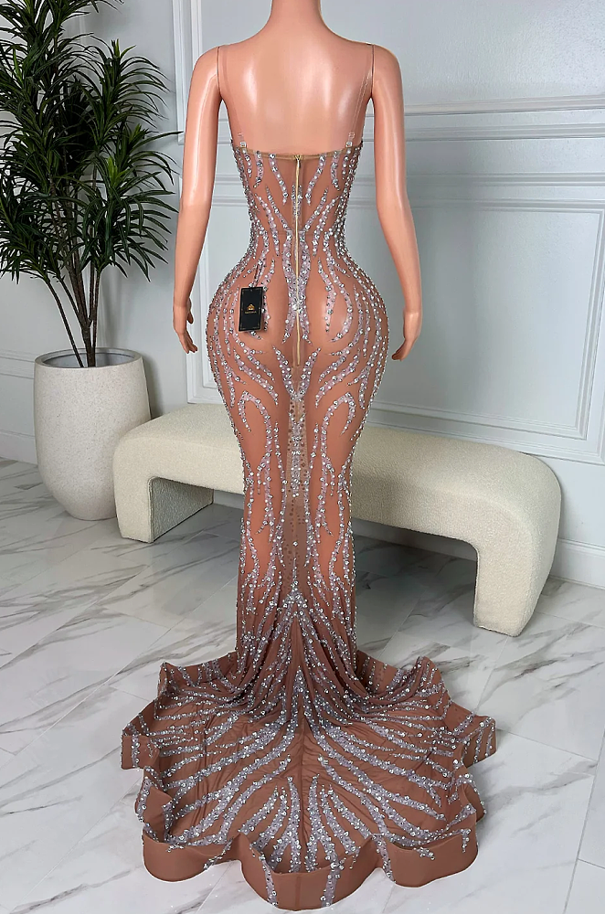 Strapless Embellished Maxi Dress