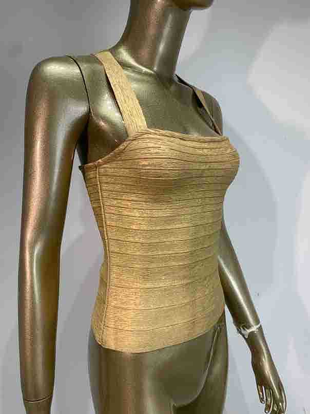 Gold Metallic Bandage Scoop Neck Top