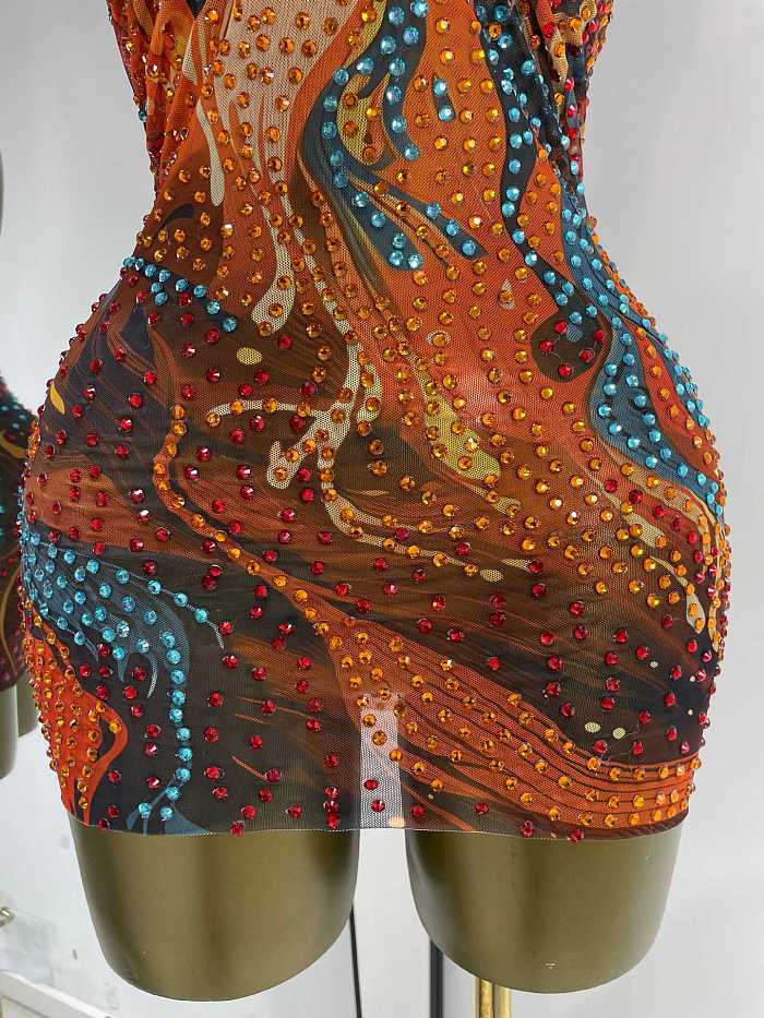 Embellished Crystal Halter Mini Dress
