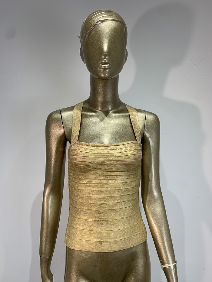 Gold Metallic Bandage Scoop Neck Top