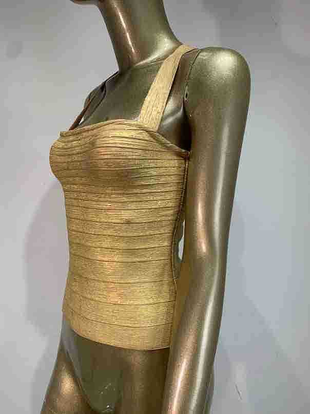 Gold Metallic Bandage Scoop Neck Top