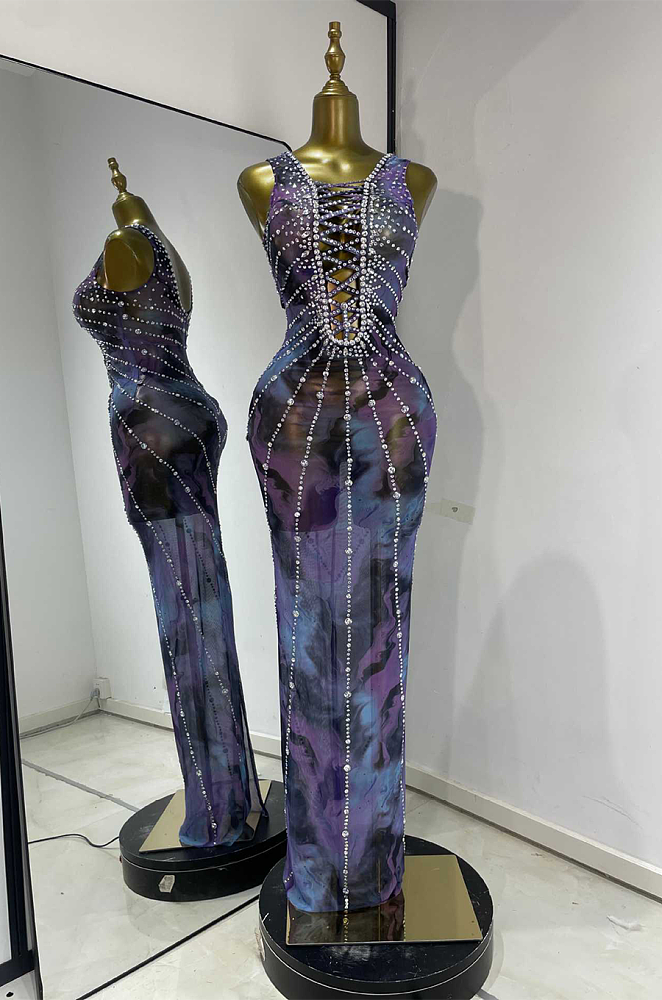Beaded Galaxy Printed Party Dress