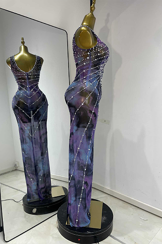 Beaded Galaxy Printed Party Dress