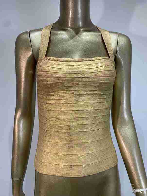 Gold Metallic Bandage Scoop Neck Top
