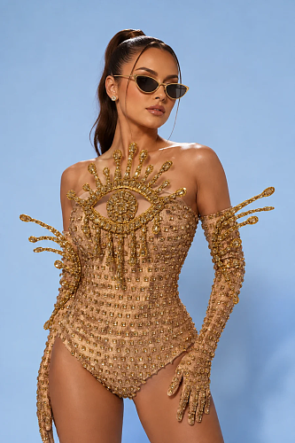 Party-Outfit Gold Strass-Jumpsuit