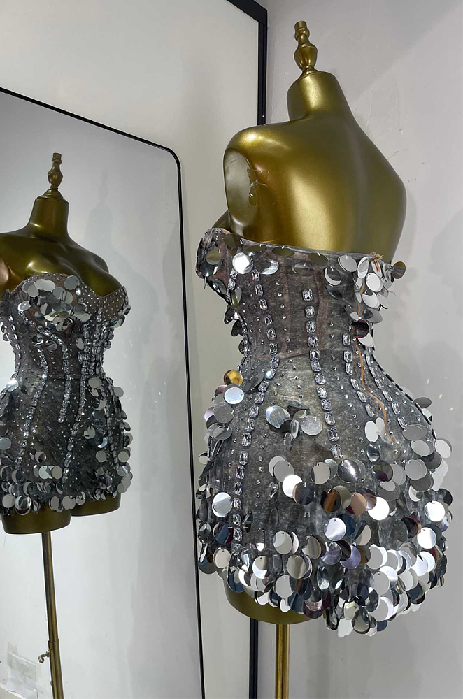 Strapless Sequin Embellished Mini Dress
