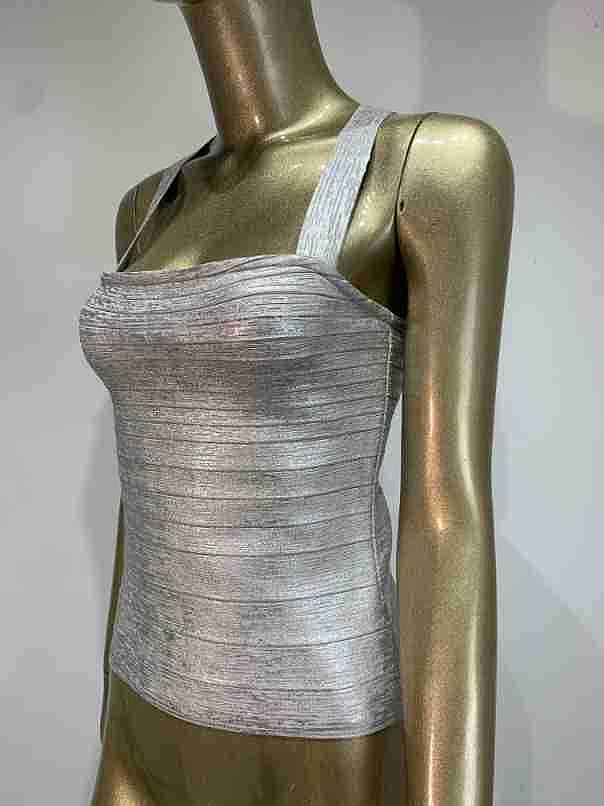 Gold Metallic Bandage Scoop Neck Top