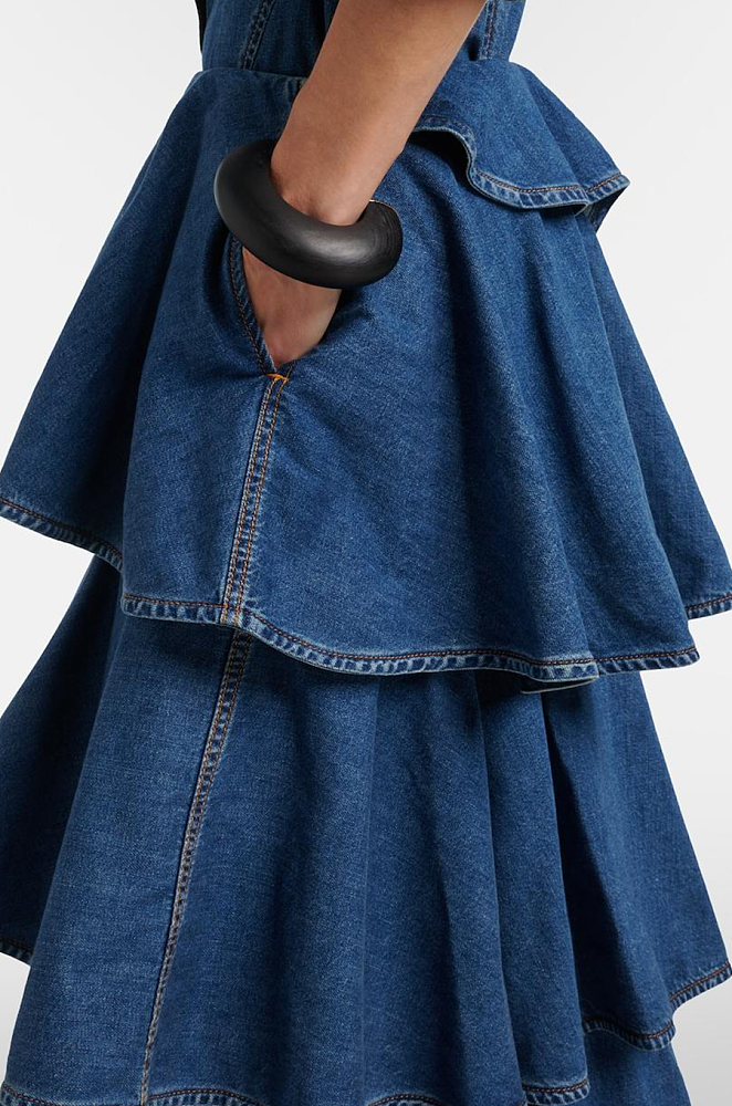 Spiral Tiered Denim Midi skirt