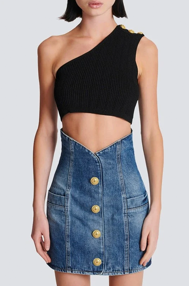 Button Denim Skirt