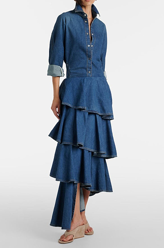 Spiral Tiered Denim Midi skirt