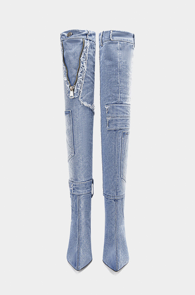 High Heel Denim Boots