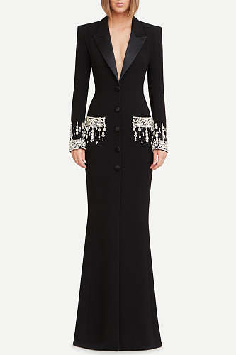 Crystal Embellished Blazer Maxi Dress