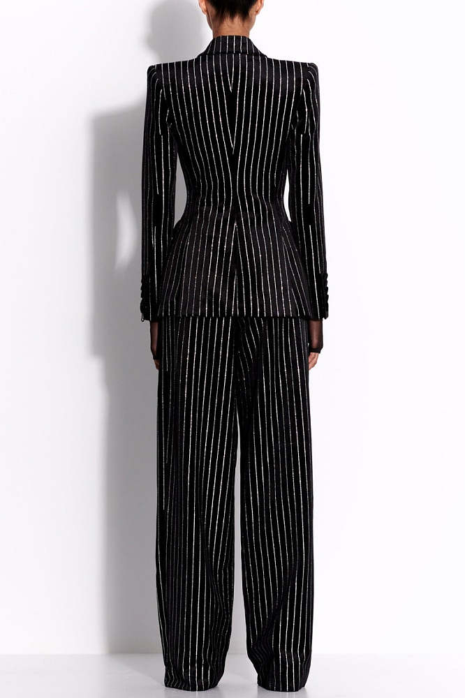 Crystal Pinstripe Blazer Set - Black