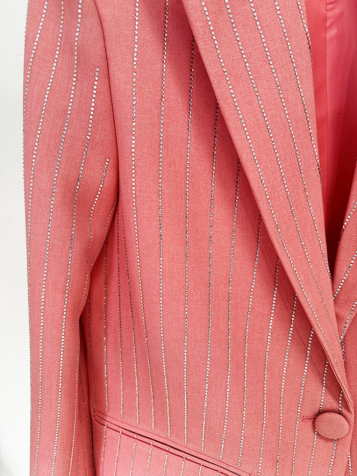 Crystal Pinstripe Blazer Set - Pink