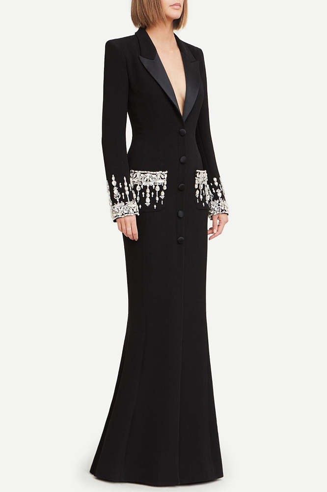 Crystal Embellished Blazer Maxi Dress