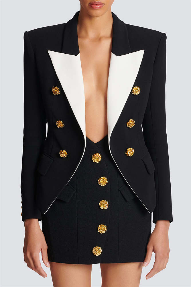 Roses Buttons Embellished Blazer