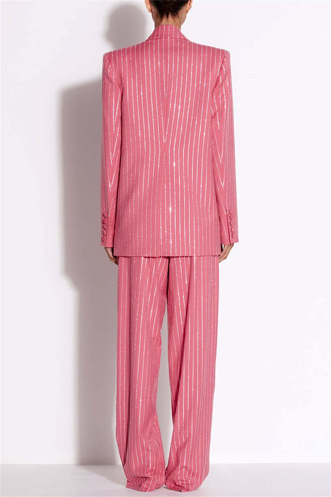 Crystal Pinstripe Blazer Set - Pink