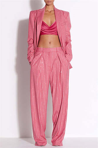 Crystal Pinstripe Blazer Set - Pink