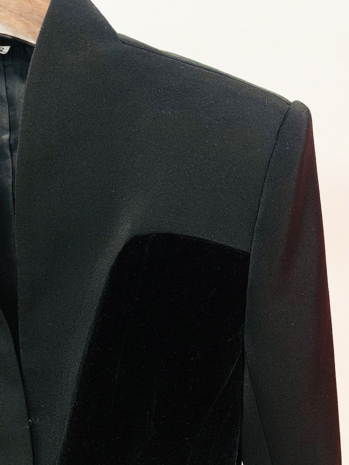 Velvet Collarless Bustier Blazer
