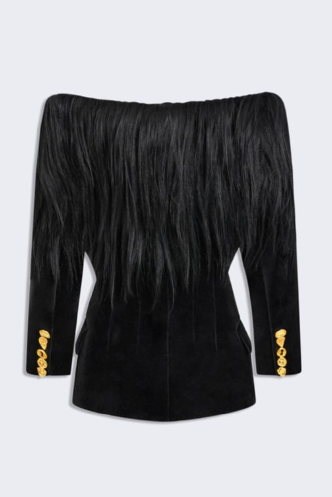 Off Shoulder Feather Blazer