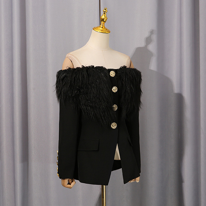 Off Shoulder Feather Blazer