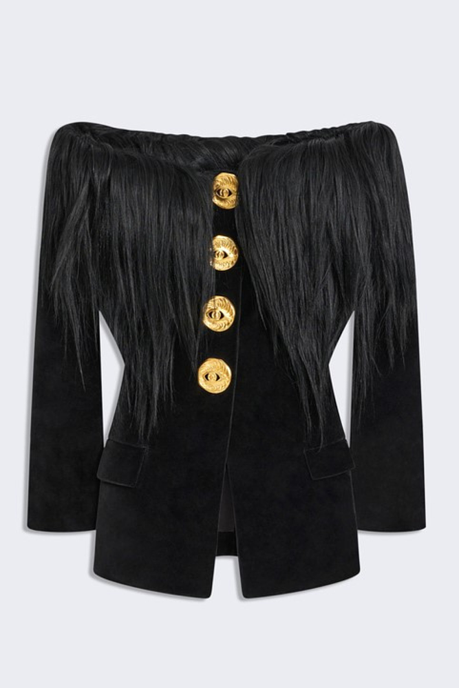 Off Shoulder Feather Blazer